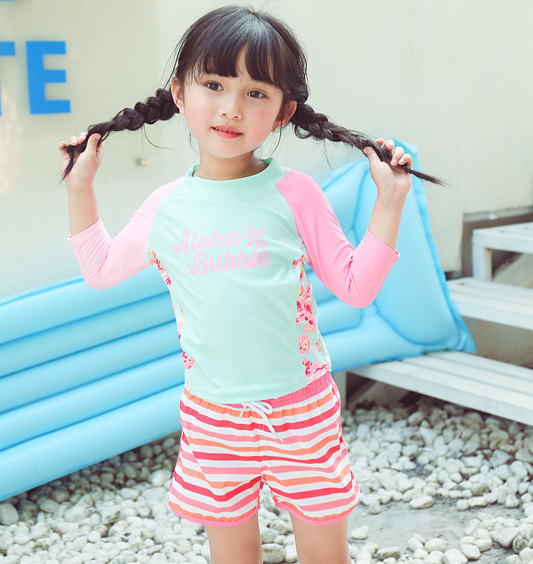 儿童泳衣宝宝中大童粉色条纹系带可爱女孩沙滩裤温泉运动系统泳裤