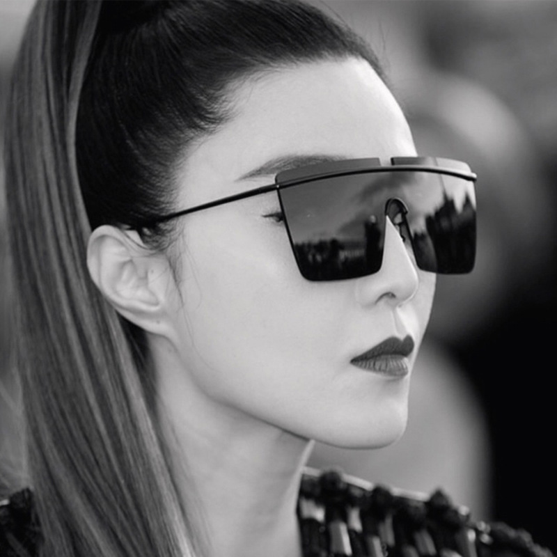 2018范冰冰同款太阳眼镜连体太阳镜男无框方形墨镜女海洋片d9147