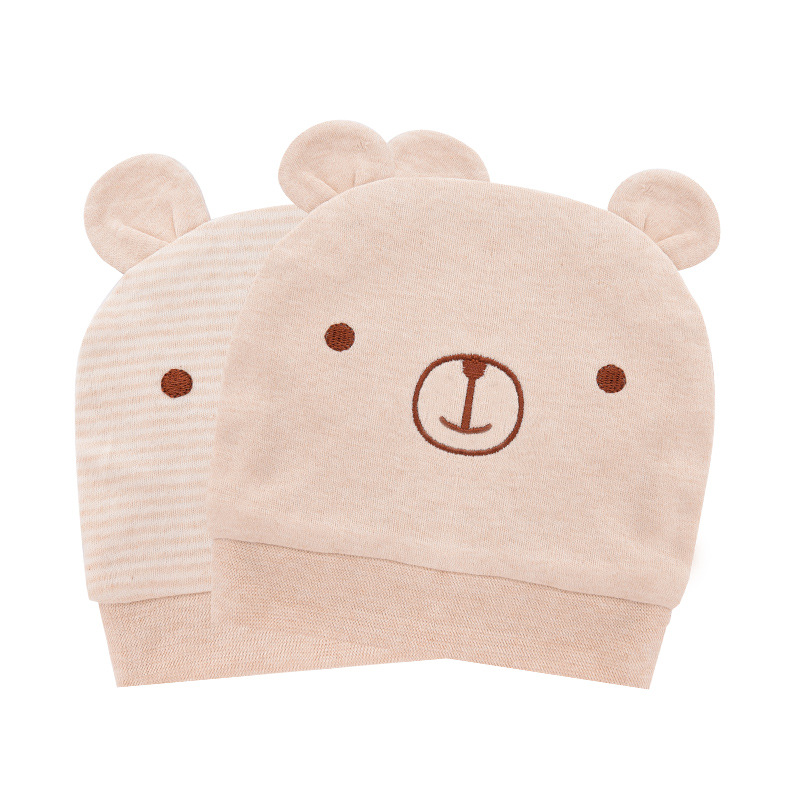 彩棉卡通帽子新款纯棉宝宝胎帽新生婴儿帽子外出防风帽夹棉