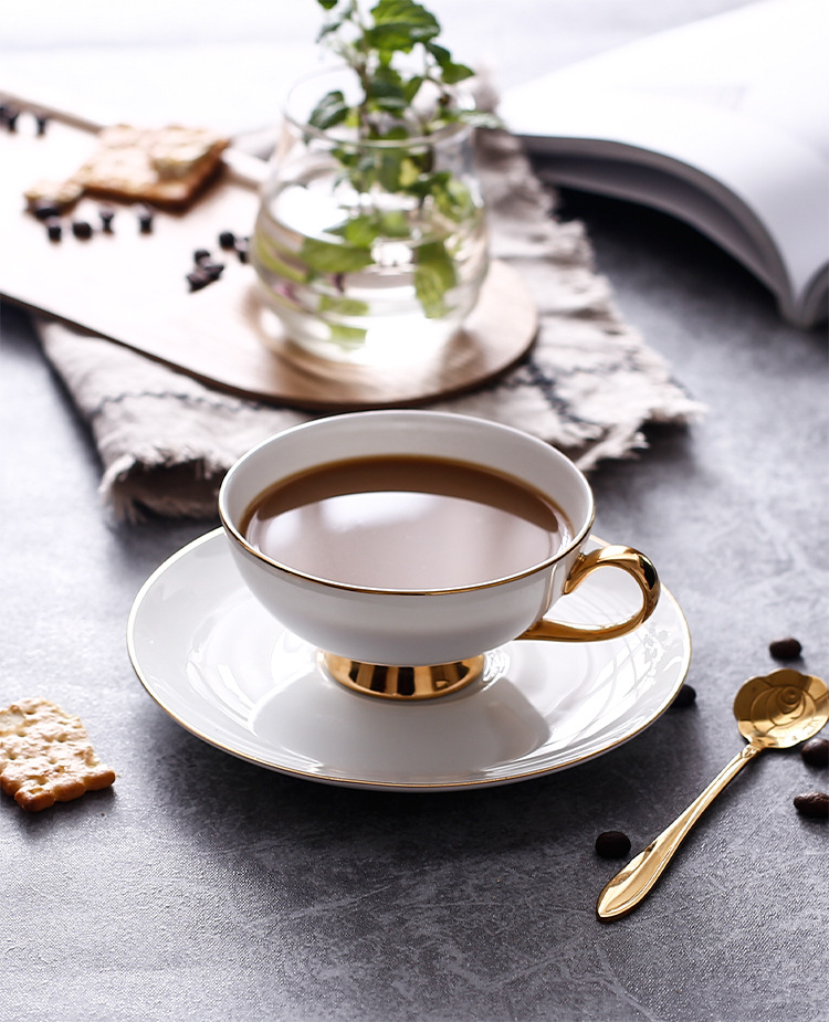 简约陶瓷咖啡杯欧式小奢华下午茶金边咖啡杯套装杯碟办公咖啡套具