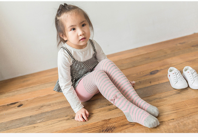 可开裆儿童连裤袜蝴蝶结白色女童袜子春秋棉质针织婴儿宝宝连裤袜