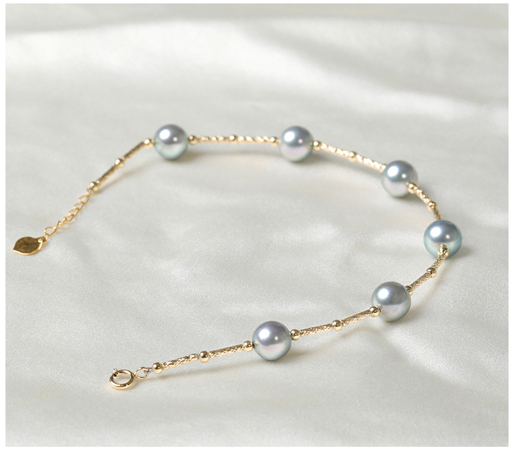 凤仪阁18k金日本akoya真多麻海水珍珠手链正圆强光珍珠北海批发