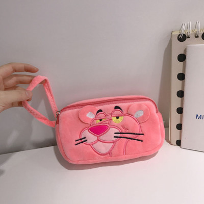可爱少女粉红顽皮豹双层毛绒化妆包笔袋便携收纳包洗漱袋 可定制