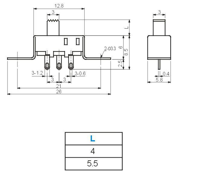 迷你两位拨码开关,两位拨动开关带螺丝孔 两段两段滑动开关立式