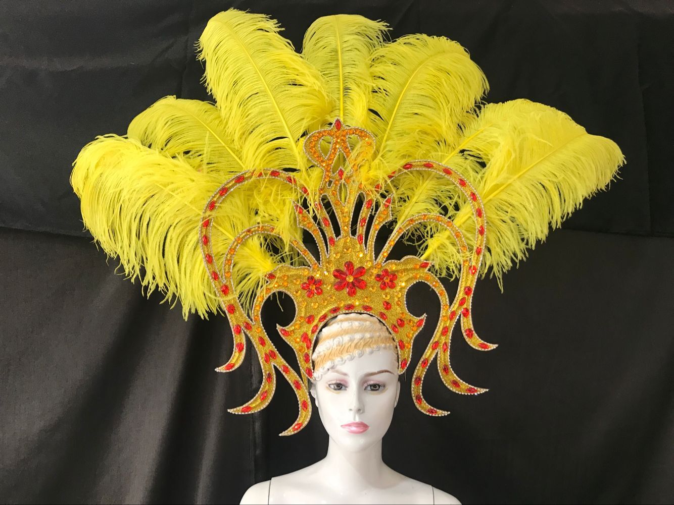 羽毛开场舞队舞台演出服饰 桑巴舞蹈服装 套装 鸵鸟毛背板 头饰