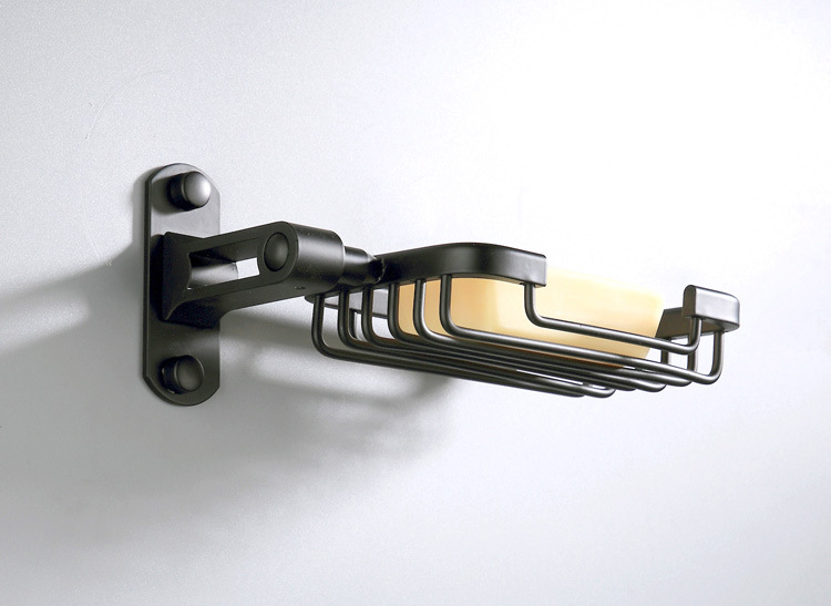 欧贝洁具卫生间壁挂式简约厨卫五金皂网肥皂架太空铝材质亚光黑色