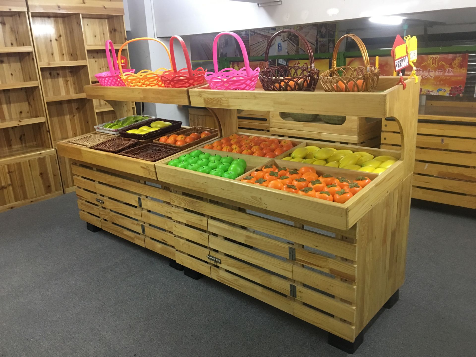 厂家批发商场超市木制水果货架水果架果蔬货架木质