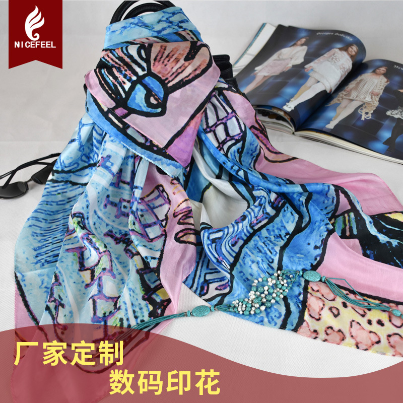 新款缎面真丝丝巾女大方巾桑蚕丝围巾女夏季百搭头巾苏州丝绸批发