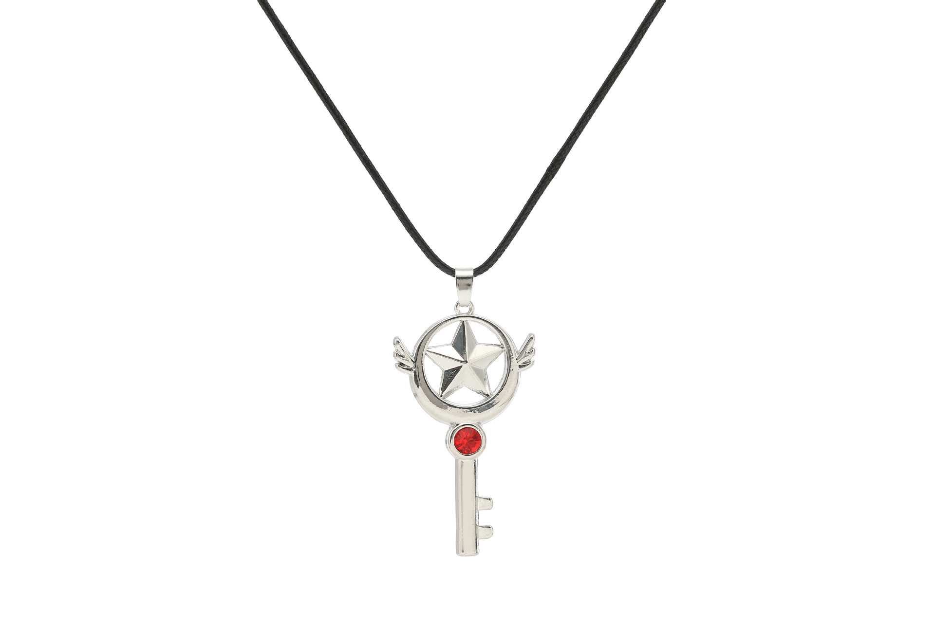 外贸爆款小翅膀项链百变小樱可爱魔法棒合金带钻五角星钥匙项链女