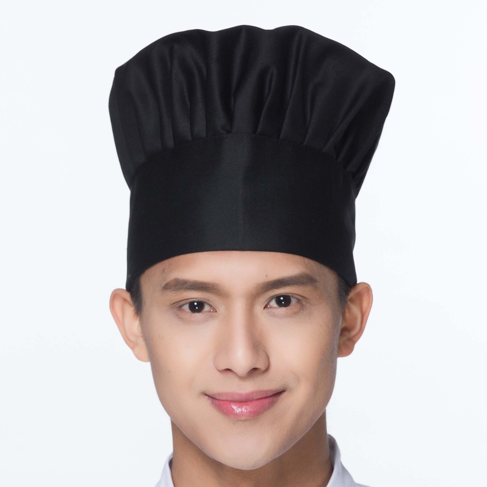 蘑菇帽 厨师帽纯白色黑色酒店餐厅小吃店工作帽 高帽松紧百褶布帽