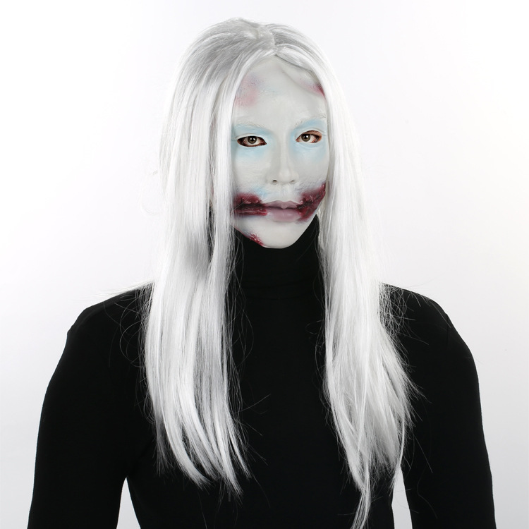 万圣节白发女士吸血鬼女鬼吓人贞子恐怖鬼脸面具人脸搞怪成人搞笑