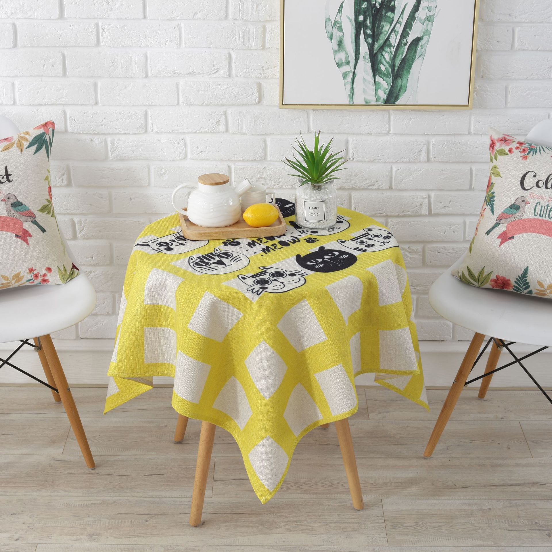 卡通棉麻布艺盖巾客厅阳台时尚小桌布防尘方形台布厂家批发可定制