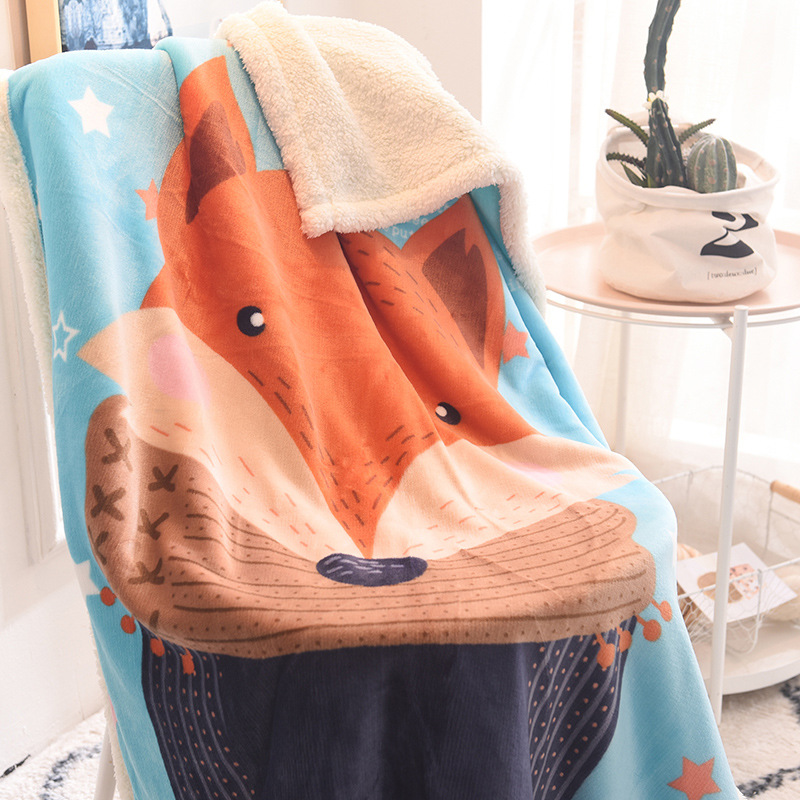 Factory Wholesale Children's Blanket Double Layer Thickened Cartoon Lambswool Children's Blanket Children's Coral Fleece Small Blanket Gift Blanket