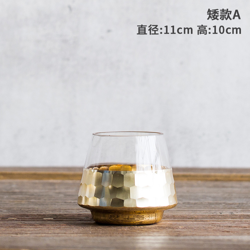 Factory Direct Sales European Ins Decoration Creative Simple Glass Vase Electroplating Grinding Honeycomb Transparent Golden Flower Device