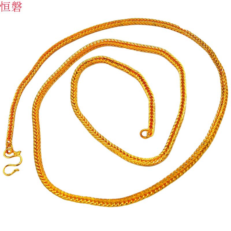 铜镀金情侣项链锁骨链大金链子 越南沙金细龙骨链欧币金项链批发