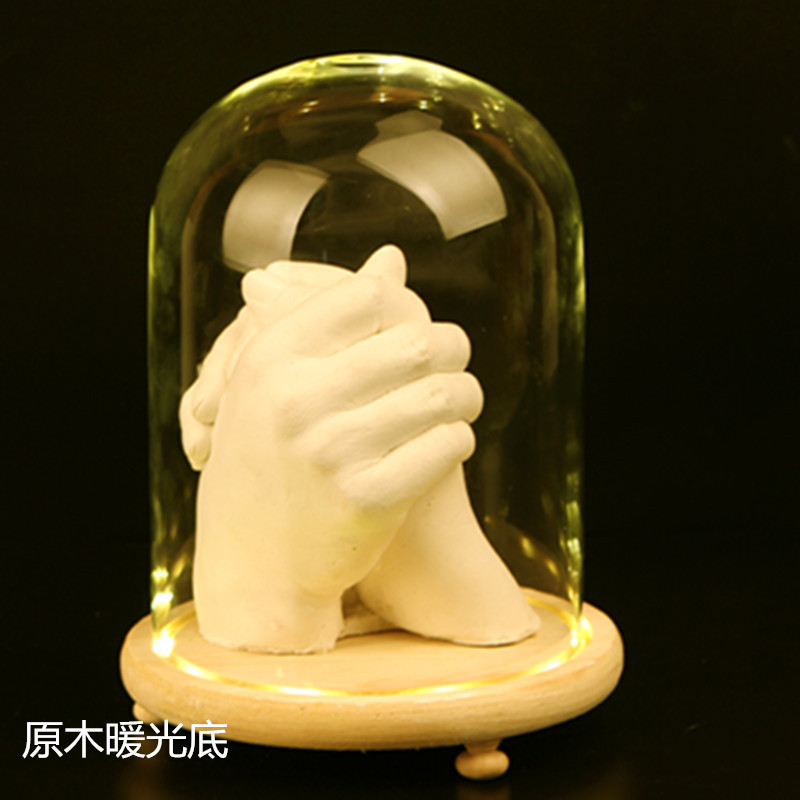 抖音灯带玻璃罩3d立体情侣手模石膏克隆粉展示防尘罩 握手模型罩