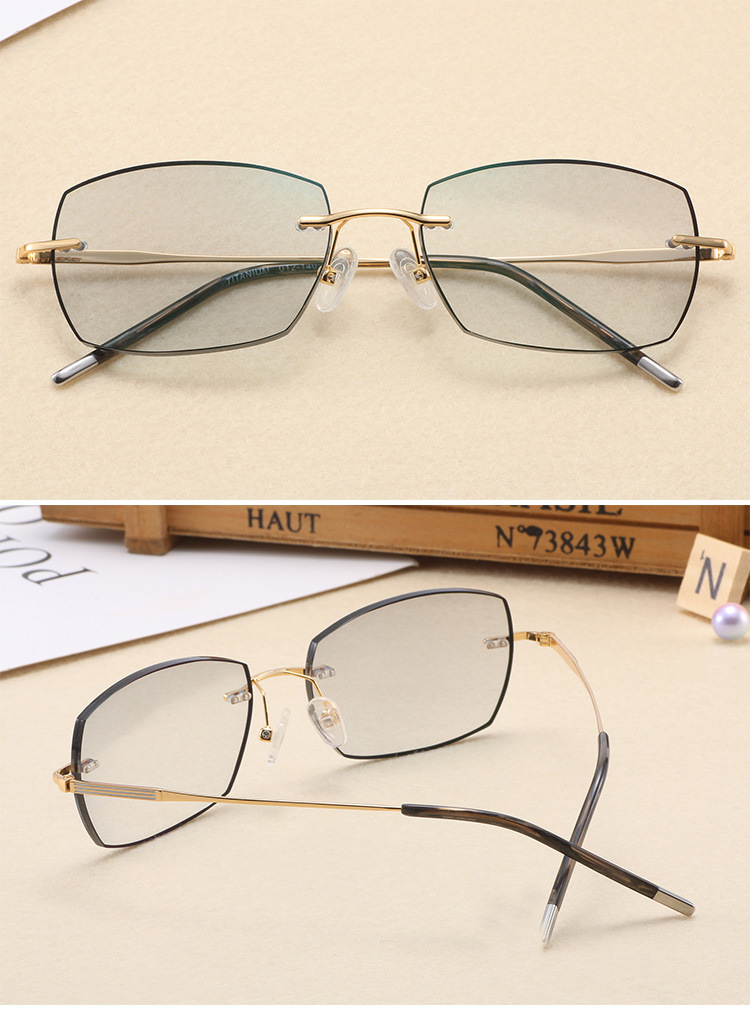 无框彩边防蓝光钛简约长椭圆休闲商务大框变灰茶蓝色包胶黑框眼镜