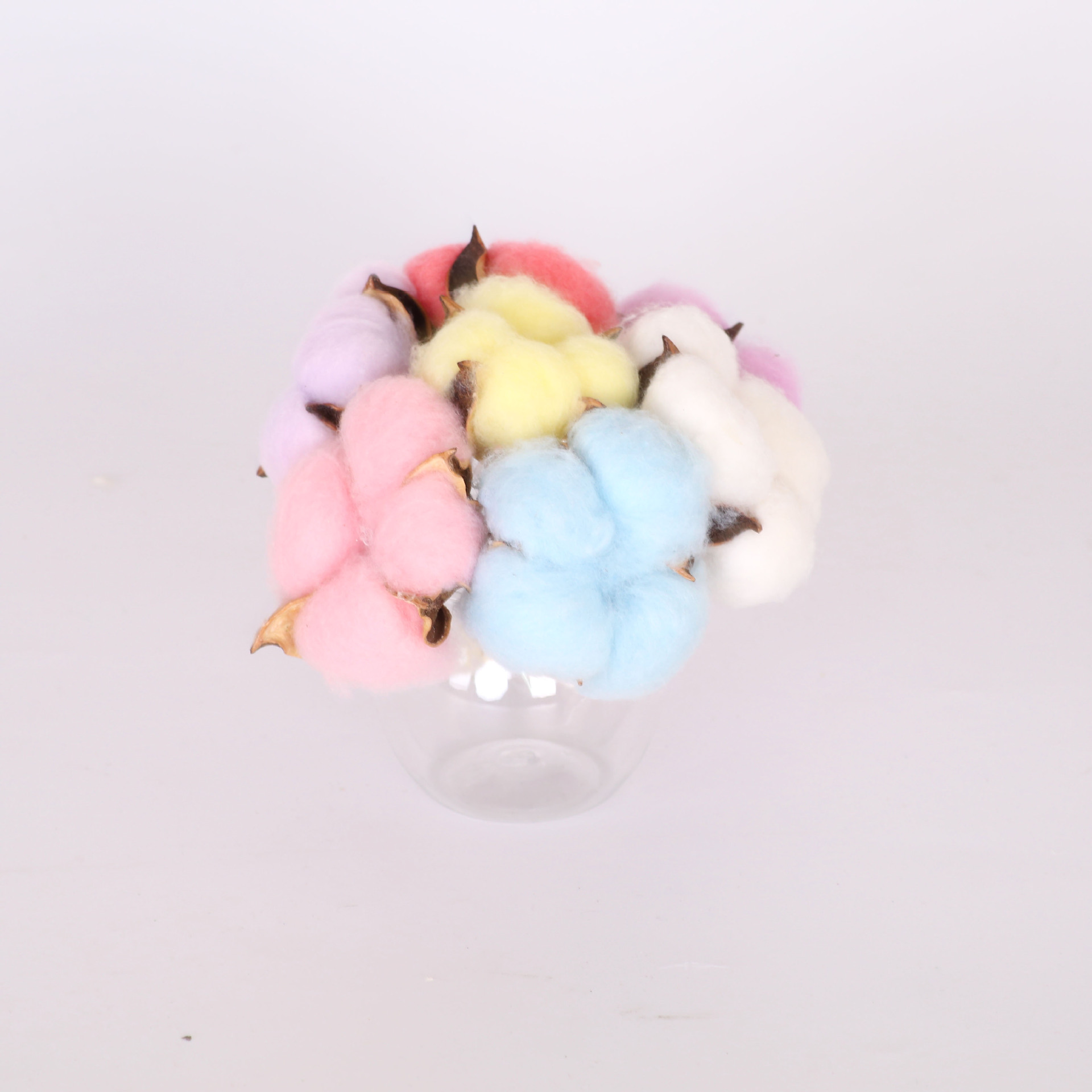 彩色棉花花朵带杆花束圣诞节装饰摆设拍摄道具木棉花圣诞礼物批发