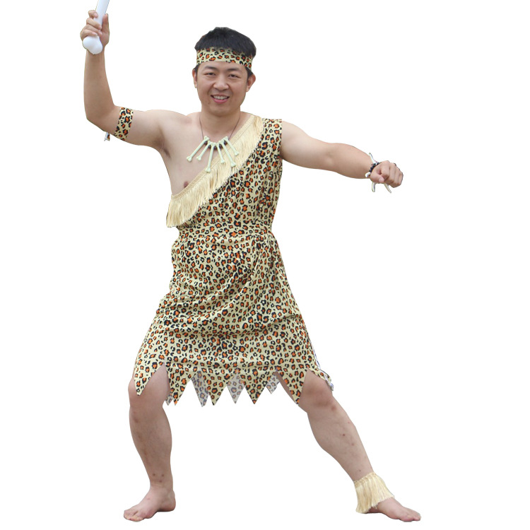 万圣节成人演出衣服男女土著人非洲原始人套装印第安豹纹野人服装