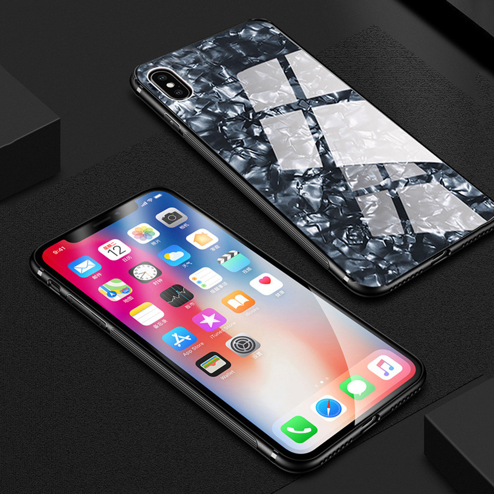 新款iphonex手机壳iphone8贝壳纹钢化玻璃壳苹果7plus创意套