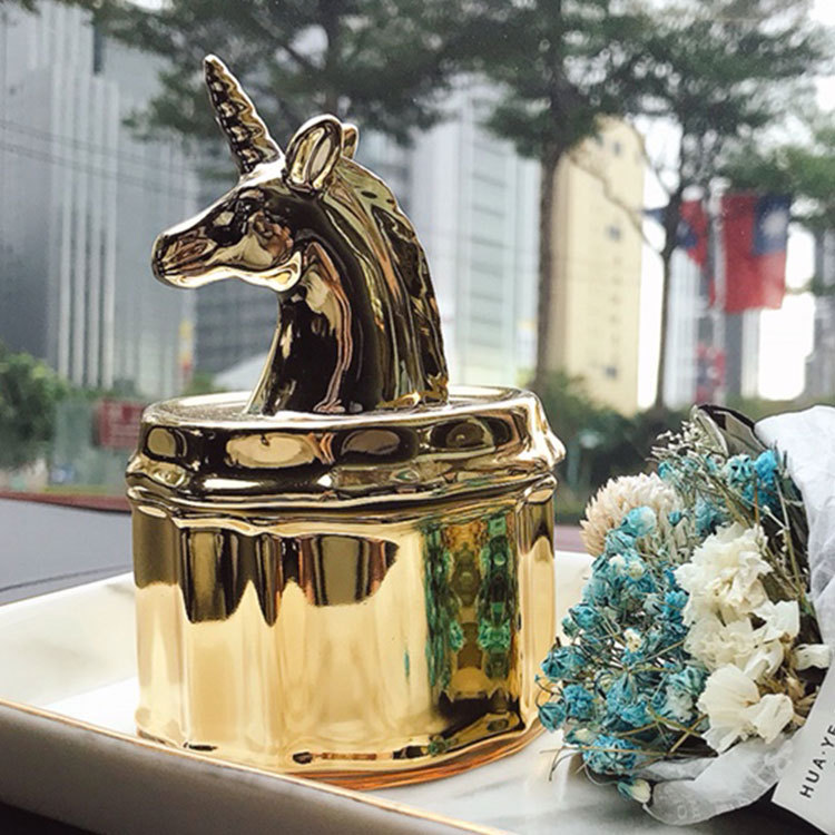 Wholesale European and American Trendy Ceramic Gold-Plated Unicorn Jewelry Box Ornament Storage Tank Storage Box Decorative Ornaments