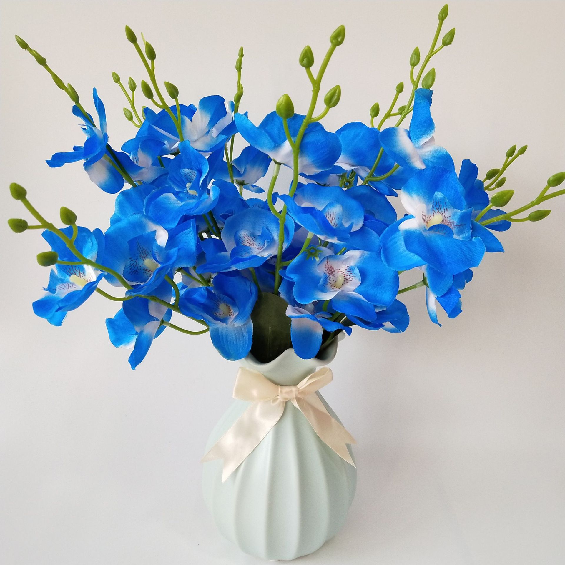 厂家供应 仿真花5叉蝴蝶兰 跳舞兰把花 婚庆工程装饰绿植批发