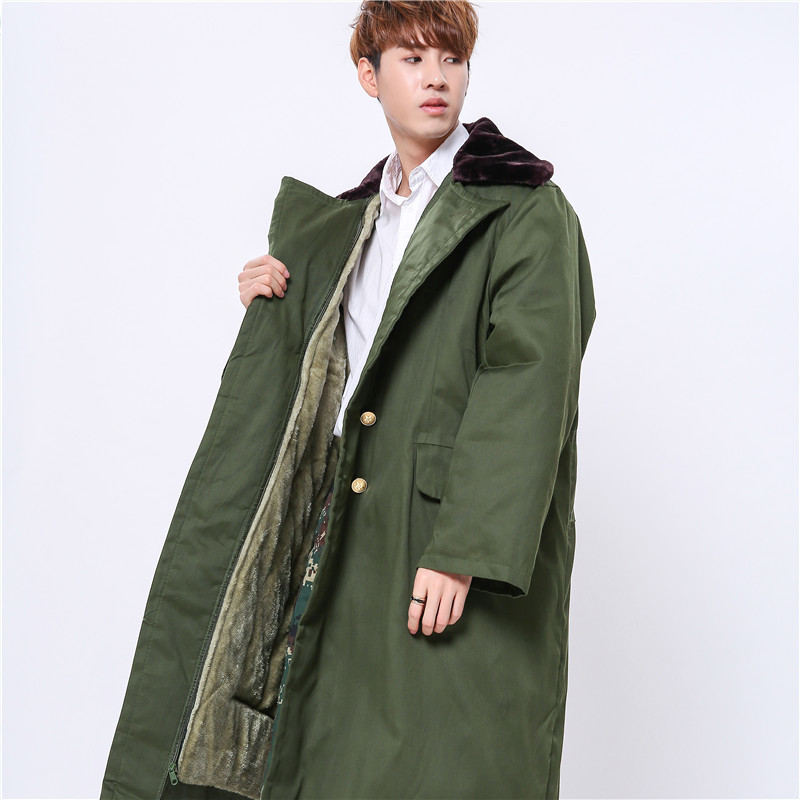 厂家直销军大衣户外特勤保安冬季执勤男加绒加厚保暖军绿长款大衣