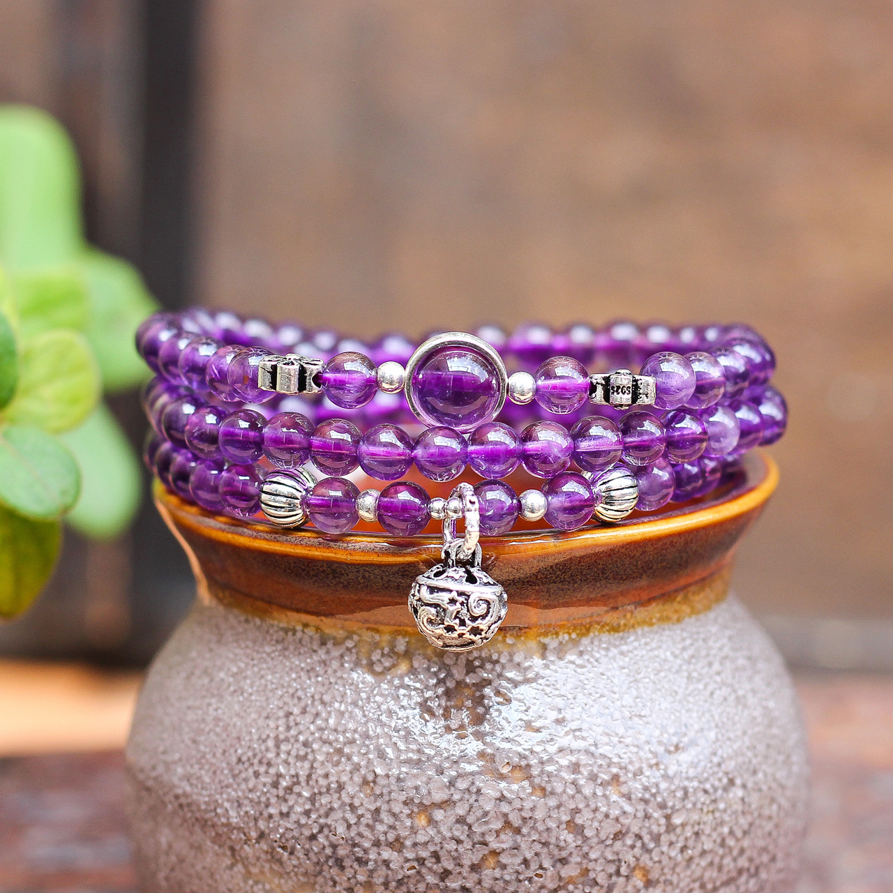 天然南非紫晶手链银手工原创多圈紫水晶三圈手串女饰品