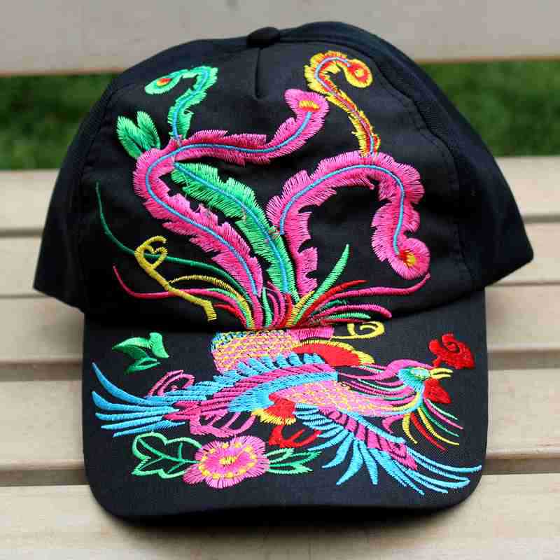 民族绣花帽时尚民族风刺绣凤凰棒球帽休闲网纱帽女式太阳帽
