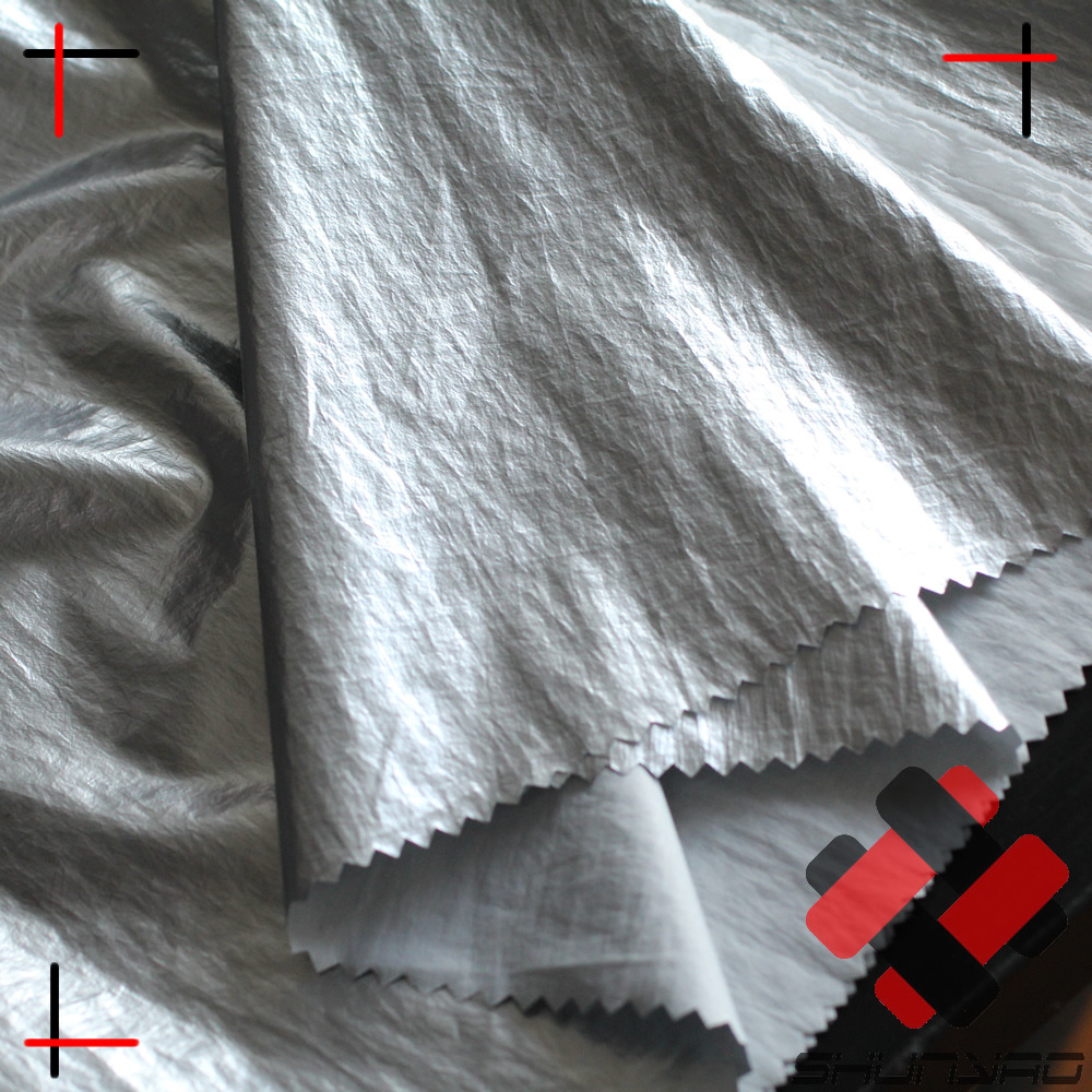 舜尧 pu转移皮膜微皱面料 高牢度尼龙起皱金属感布料