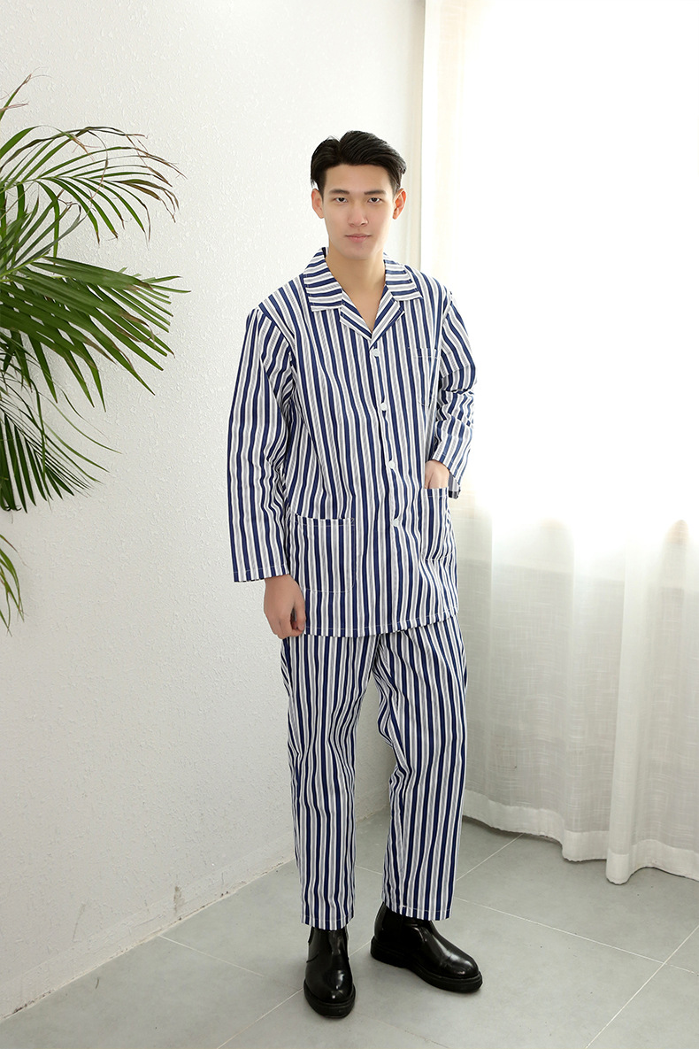 专业定制纯棉医院医用长袖条纹蓝色病号服住院病人服患者服批发