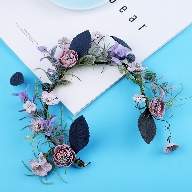 新品新娘发圈手工薰衣草花系发饰外景拍摄头饰新娘婚纱发饰配饰