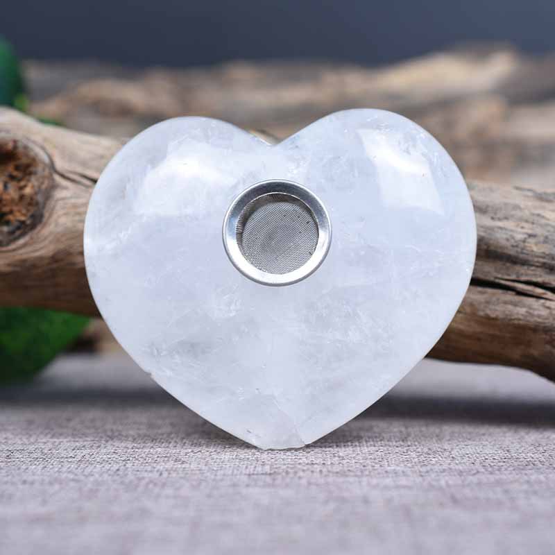 天然白水晶心形水晶烟斗抽斗把玩件抽斗简约时尚烟嘴东海厂家直销