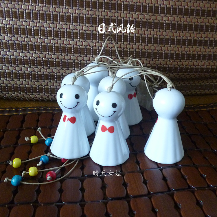 日式陶瓷风铃 纯手工民族风风铃 晴天娃娃风铃挂饰 可爱萌物风铃
