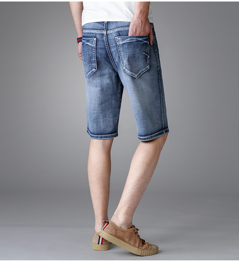 品牌正品薄款牛仔中裤弹力男学生牛仔裤修身5分裤男青年大码