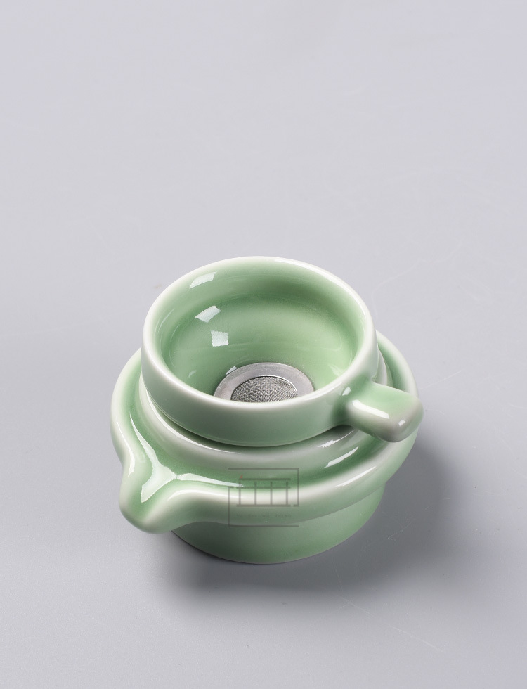 时来运转龙泉青瓷茶漏 梅子青功夫茶具套装过滤器 陶瓷茶滤批发