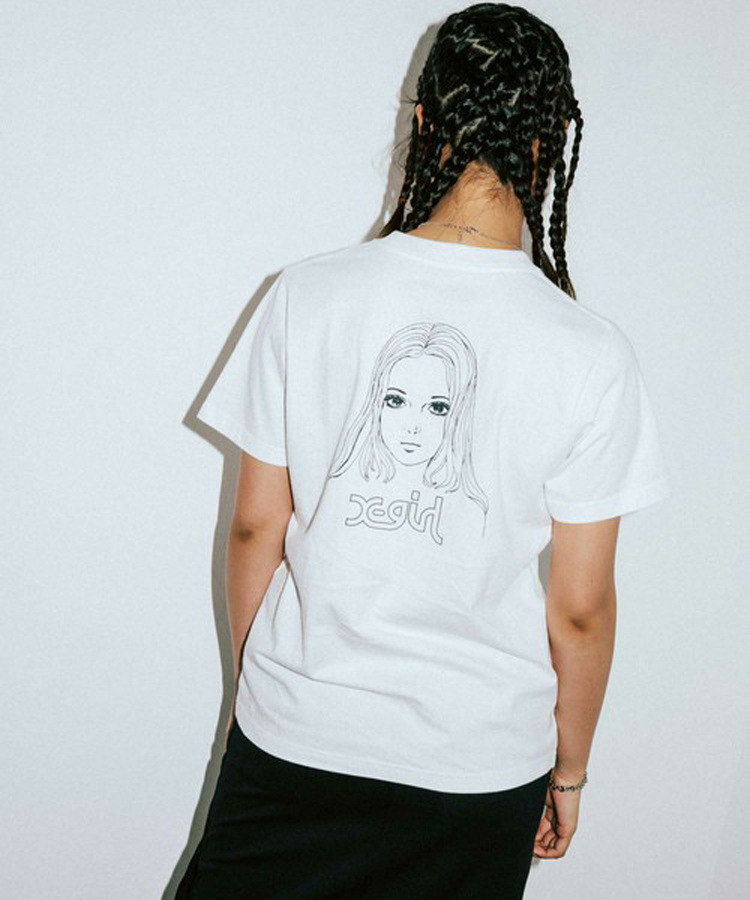 18夏新款 x-girl个性百搭手绘字母logo后背女孩图案印花t恤 上衣