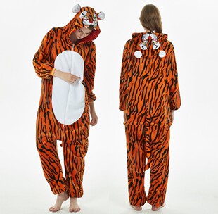 秋冬 新款法兰绒动物造型 霸气老虎卡通连体睡衣 情侣家居服套装