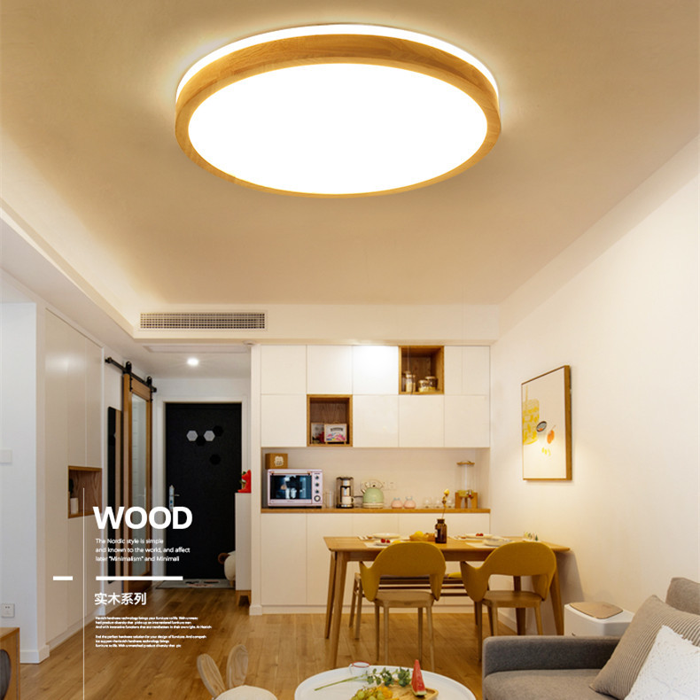 Nordic round Lamp in the Living Room Simple Modern Led Tmall Genie Xiaoai Bedroom Light Dining-Room Lamp Solid Wood Lamp 1218