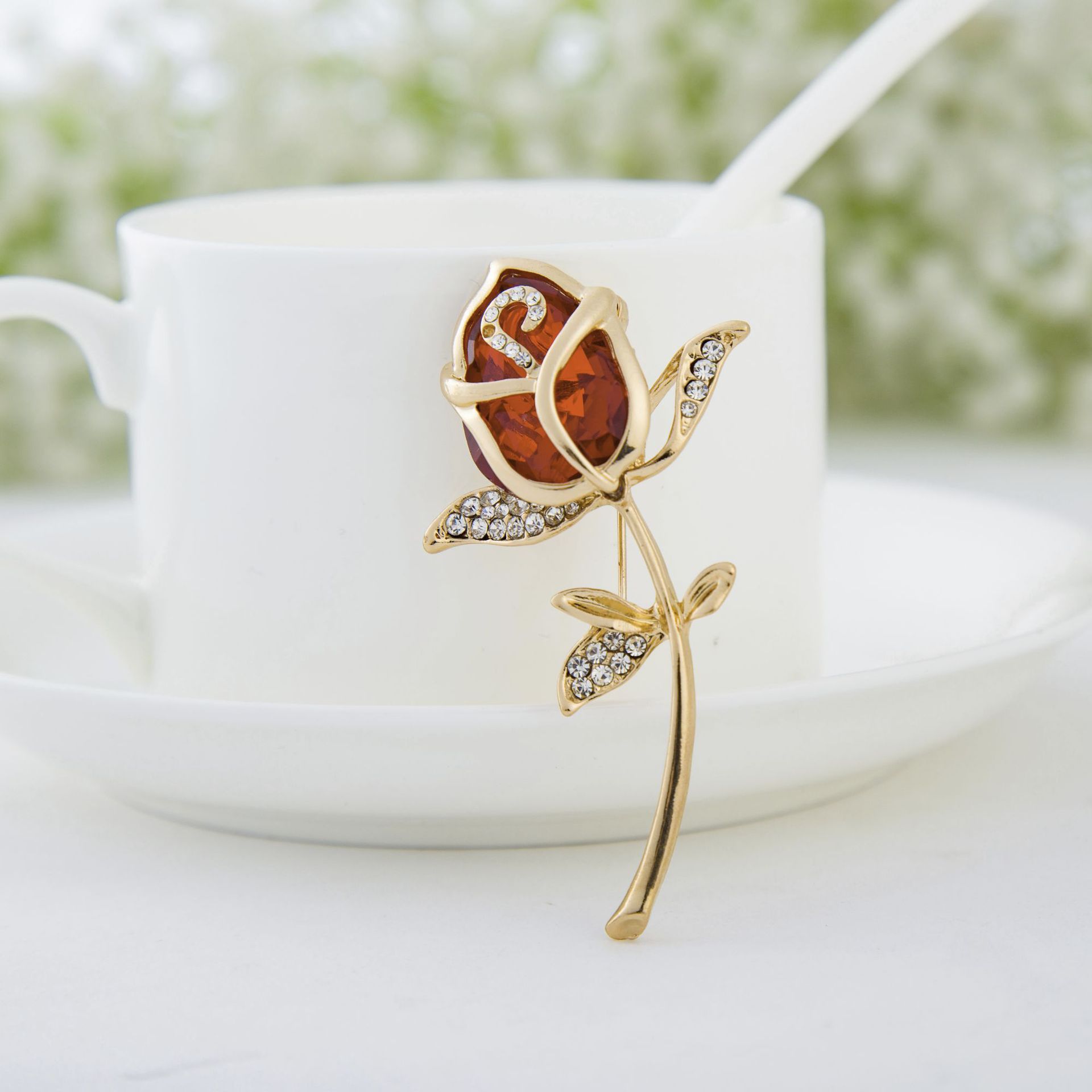 高档热销女士玫瑰花胸针胸花时尚玻璃水晶郁金香婚庆新娘领针衣饰