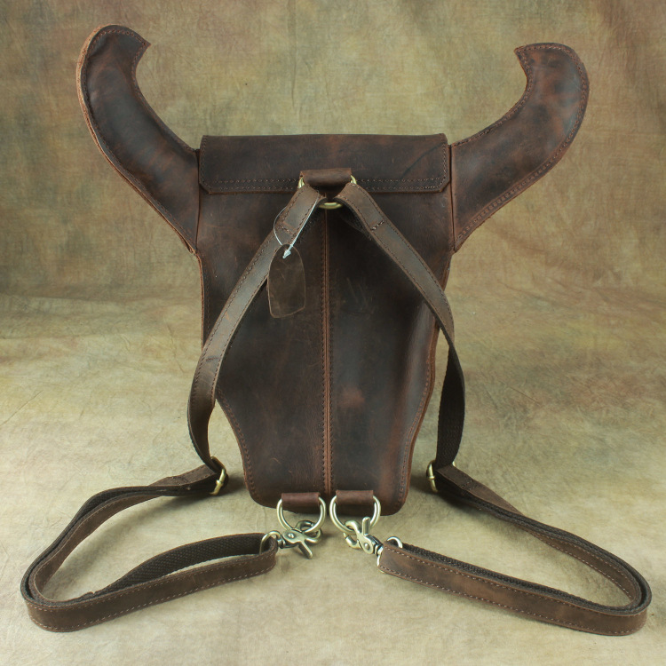 复古疯马皮双肩牛头包个性简约时尚真皮机车包男女情侣包潮包