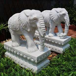 石雕大象汉白玉一对厂家直销酒店门口石像定制大理石精品小象摆