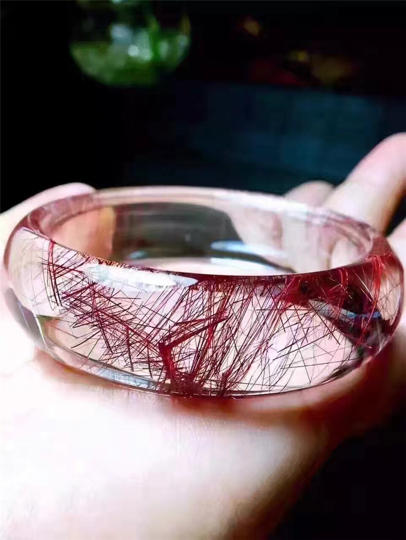 天然红发晶顺发晶水晶手镯 红水晶顺发手镯红钛晶镯子 璧瑞实业