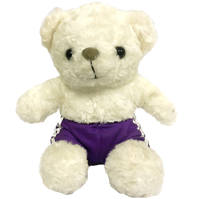 玫瑰绒熊穿裤子小熊公仔来图白色小熊穿衣玩偶坐姿熊深圳工厂批发