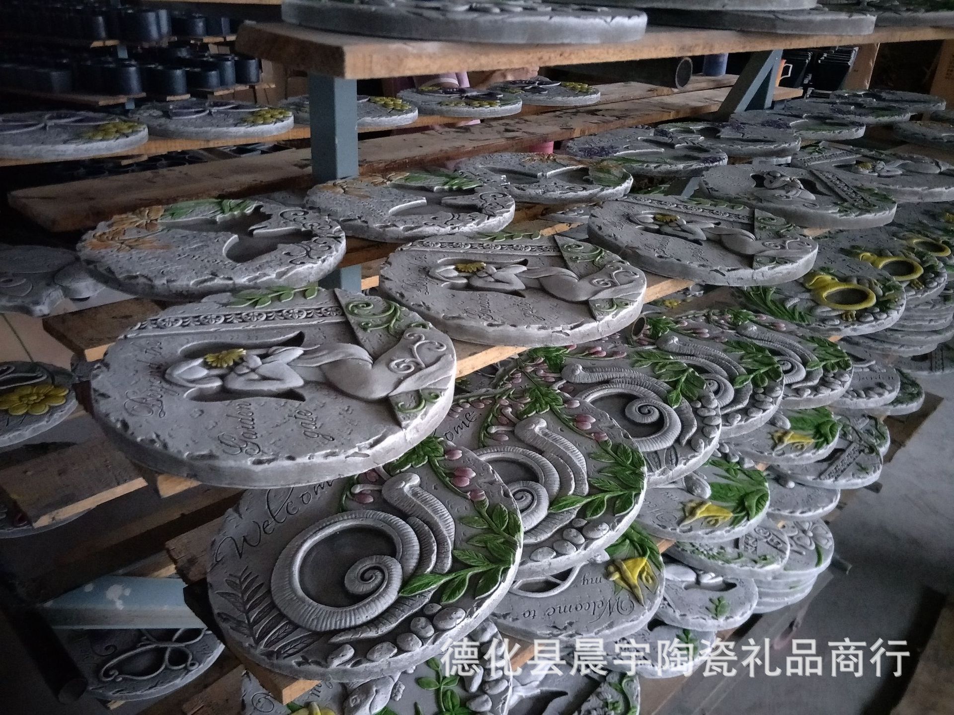 欧式手绘水泥板工艺品花园草坪踏脚石脚踏板垫脚石欢迎牌园艺摆件