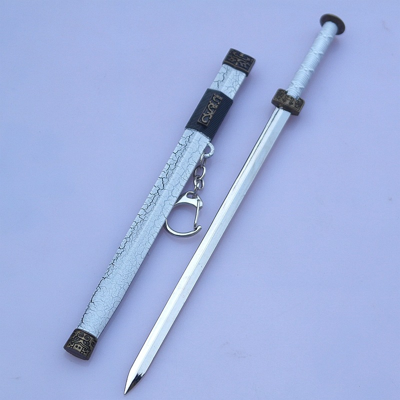 古代名剑赤壁吴京夺帅汉剑合金模型 八面长剑带鞘金属钥匙扣摆件