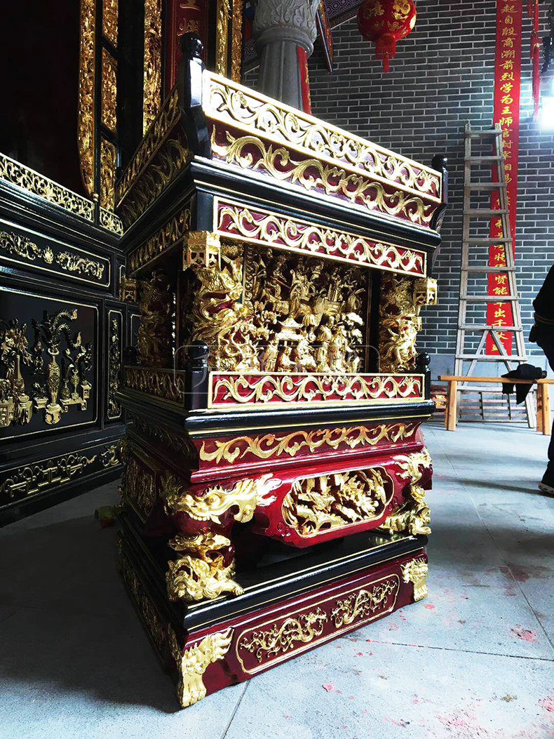 喷漆贴真金供桌 寺庙宗祠六角型供桌 果仔桌 黑檀木骨架樟木雕刻