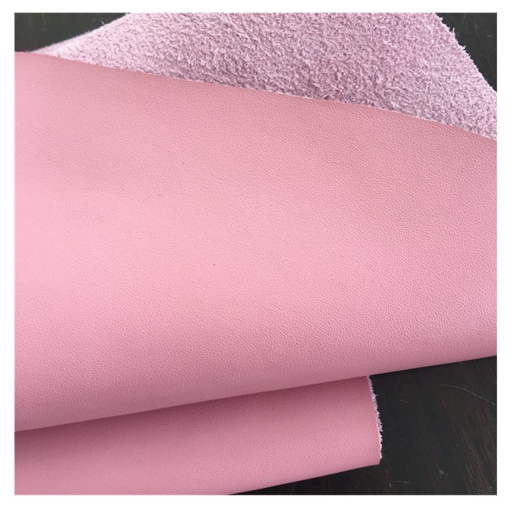 超纤贴皮浅粉色牛皮革源头厂家批发牛皮贴超纤真皮皮革