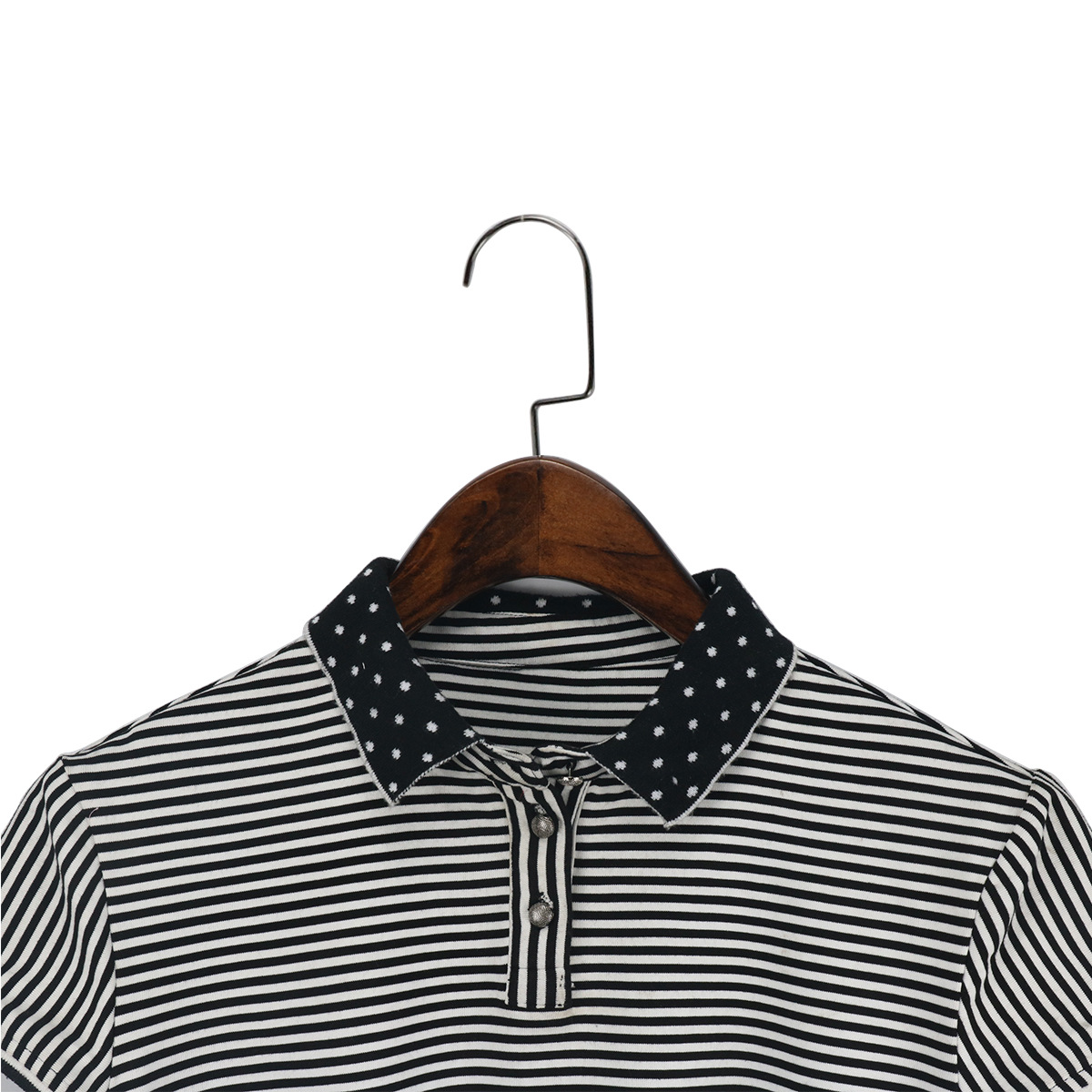 工厂定制t桖全棉新款女装条纹打底衫开筒扁机领鸡翼翻领短袖t恤