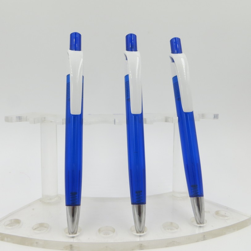 供应塑料按动圆珠笔促销广告笔透明笔杆面条型挂钩可定制logo